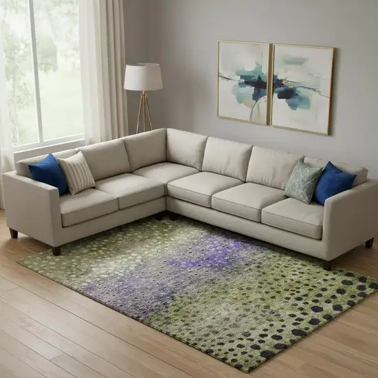 Green Purple And Ivory Polka Dot Washable Area Rug With UV Protection Photo 2