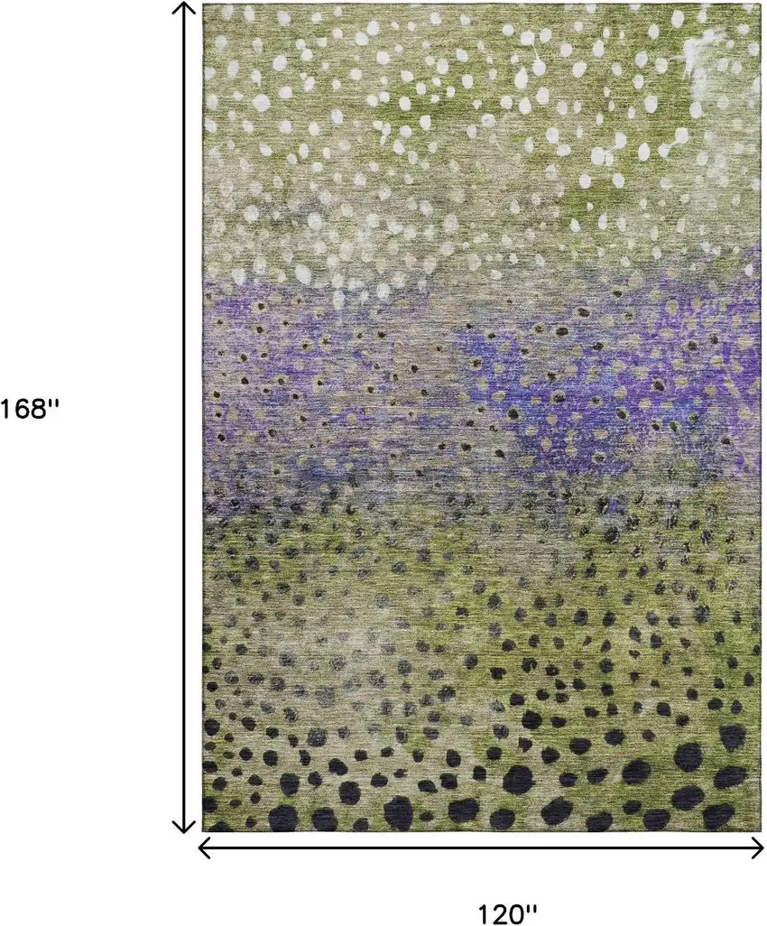 Green Purple And Ivory Polka Dot Washable Area Rug With UV Protection Photo 9
