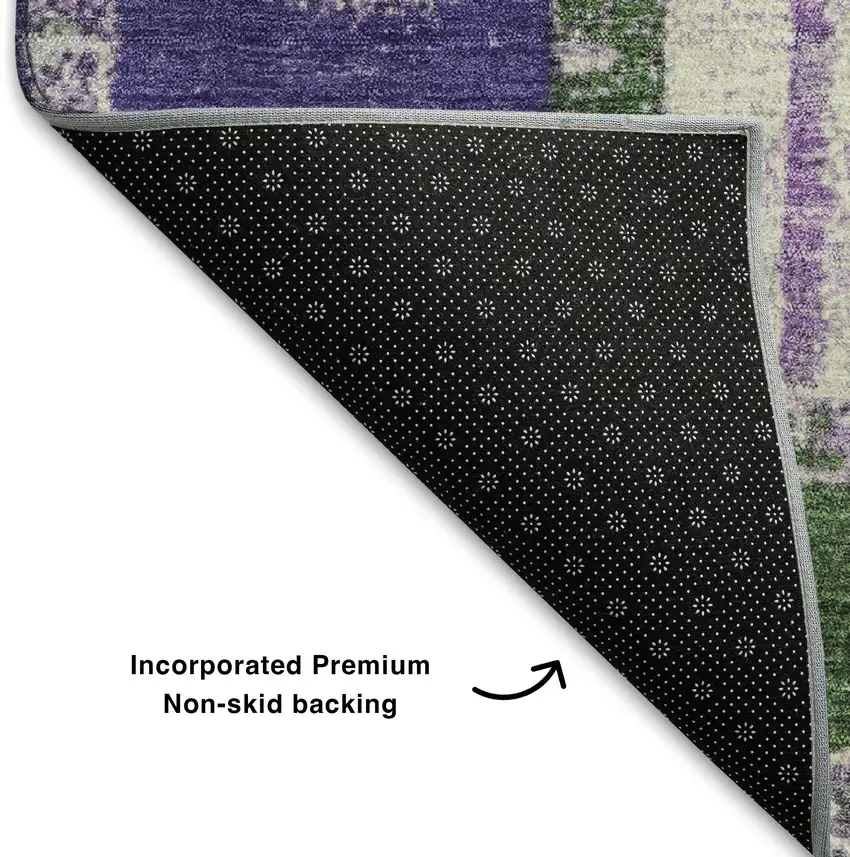 Green Purple And Ivory Striped Washable Area Rug With UV Protection Photo 7