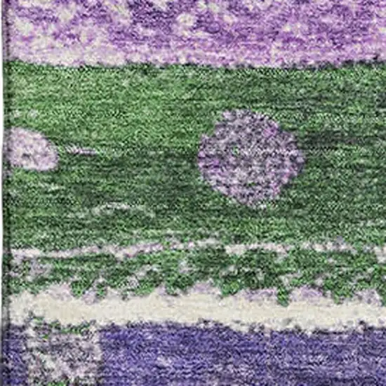 Green Purple And Ivory Striped Washable Area Rug With UV Protection Photo 3