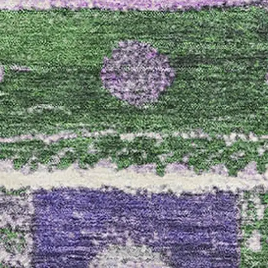 Green Purple And Ivory Striped Washable Area Rug With UV Protection Photo 3
