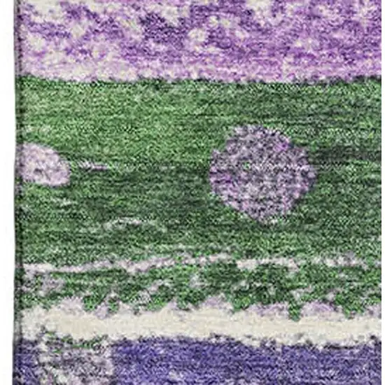 Green Purple And Ivory Striped Washable Area Rug With UV Protection Photo 3