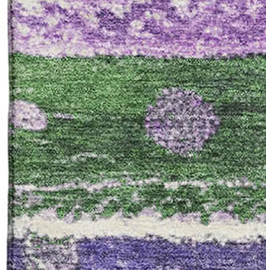 Green Purple And Ivory Striped Washable Area Rug With UV Protection Photo 3