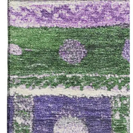 Green Purple And Ivory Striped Washable Area Rug With UV Protection Photo 4