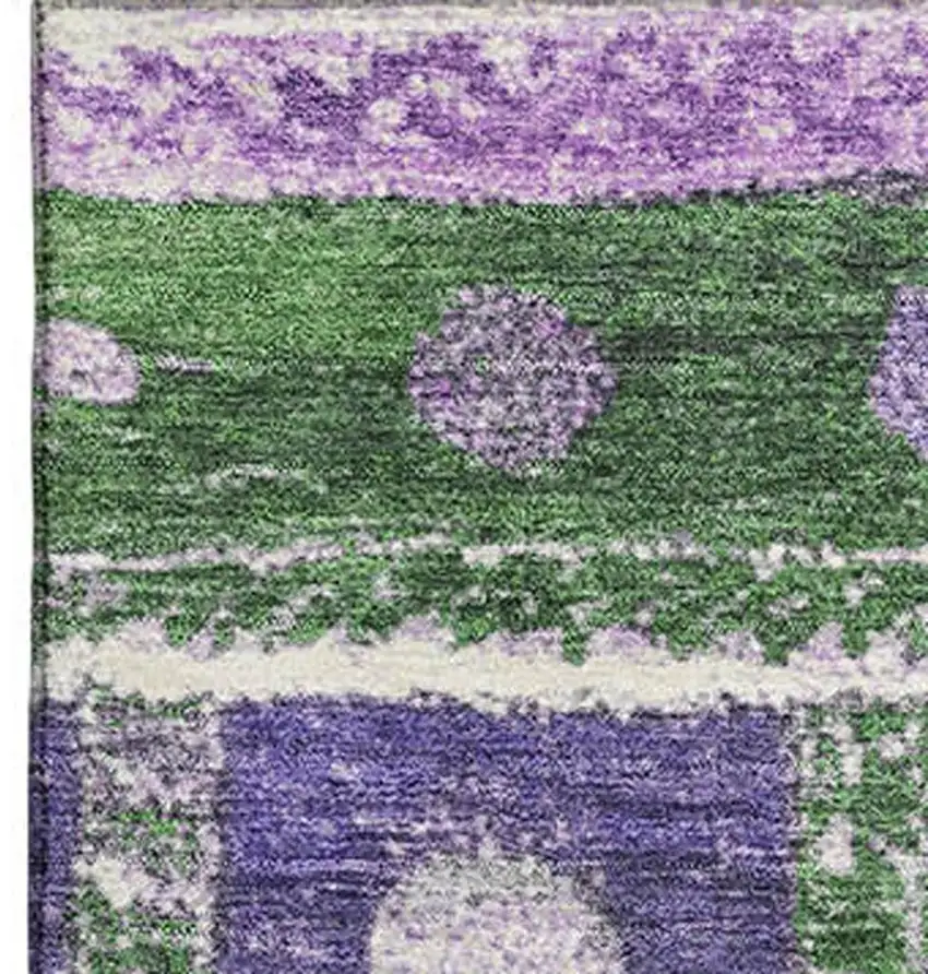 Green Purple And Ivory Striped Washable Area Rug With UV Protection Photo 3