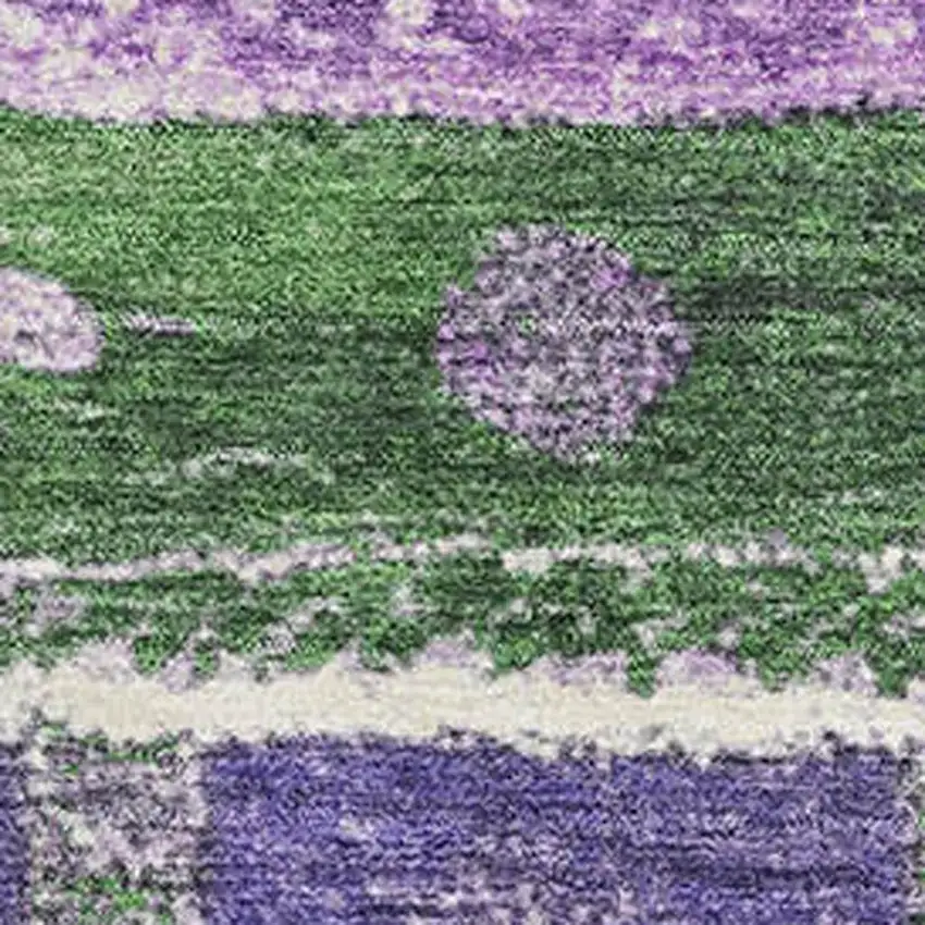 Green Purple And Ivory Striped Washable Area Rug With UV Protection Photo 3
