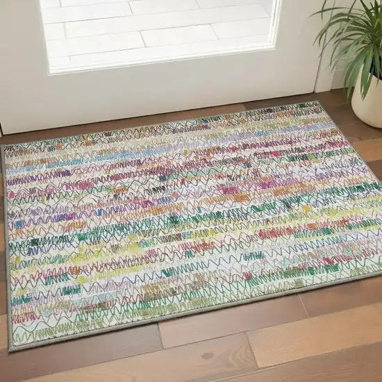 Green Purple And Orange Striped Washable Area Rug With UV Protection Photo 2