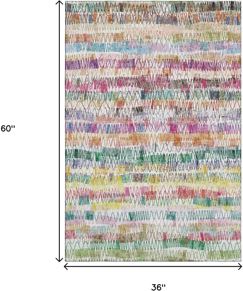 Green Purple And Orange Striped Washable Area Rug With UV Protection Photo 3