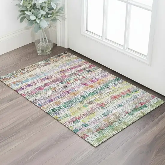 Green Purple And Orange Striped Washable Area Rug With UV Protection Photo 1