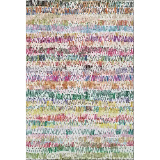 Green Purple And Orange Striped Washable Area Rug With UV Protection Photo 4