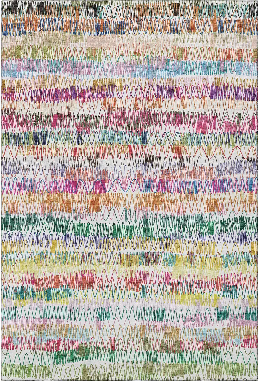 Green Purple And Orange Striped Washable Area Rug With UV Protection Photo 4