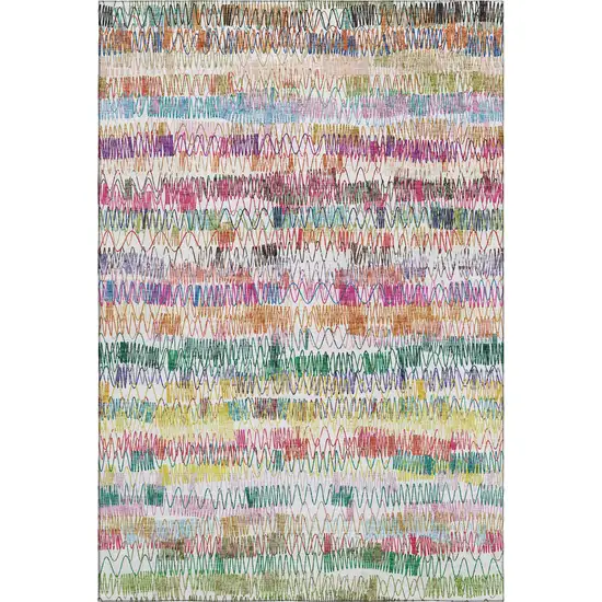 Green Purple And Orange Striped Washable Area Rug With UV Protection Photo 1