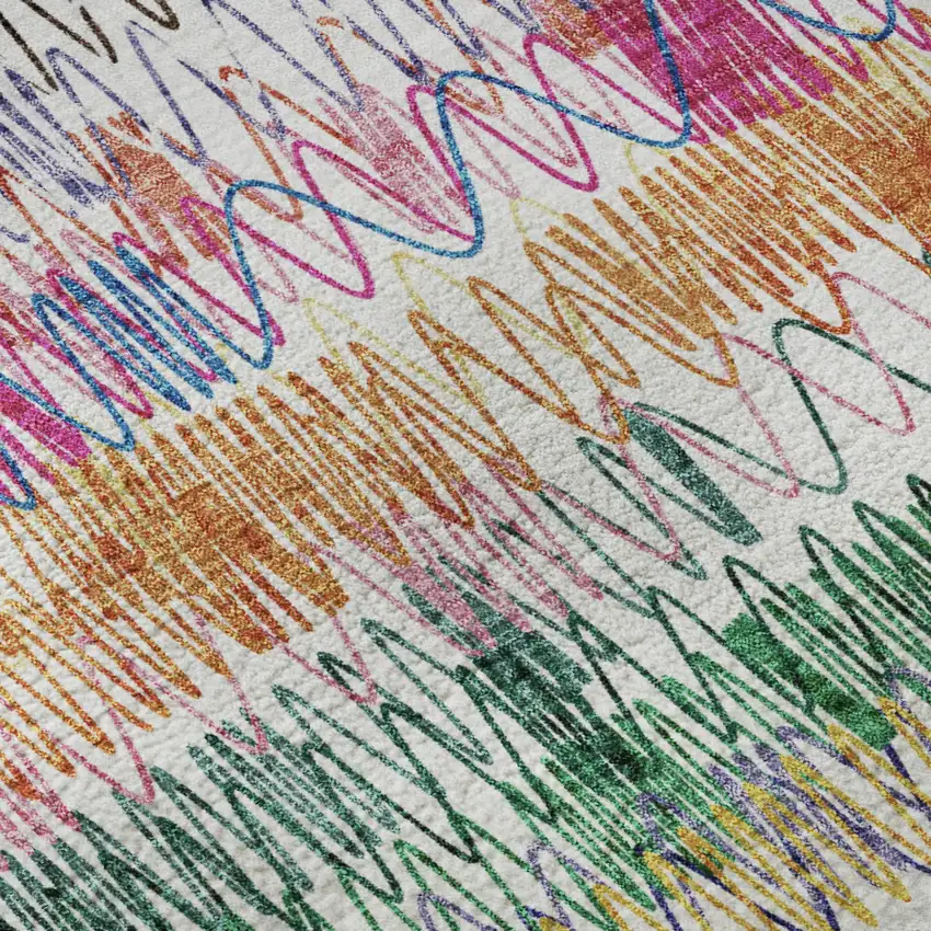 Green Purple And Orange Striped Washable Area Rug With UV Protection Photo 8