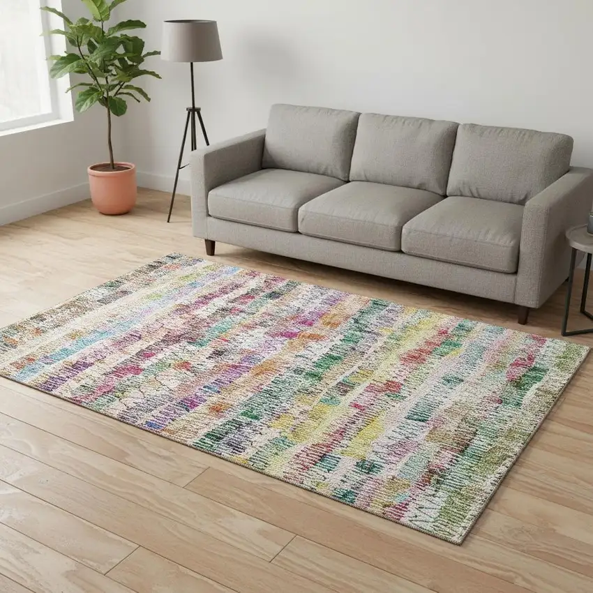 Green Purple And Orange Striped Washable Area Rug With UV Protection Photo 2