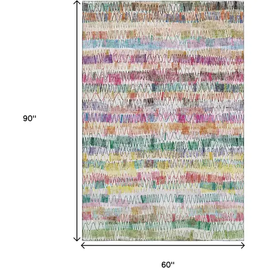 Green Purple And Orange Striped Washable Area Rug With UV Protection Photo 3