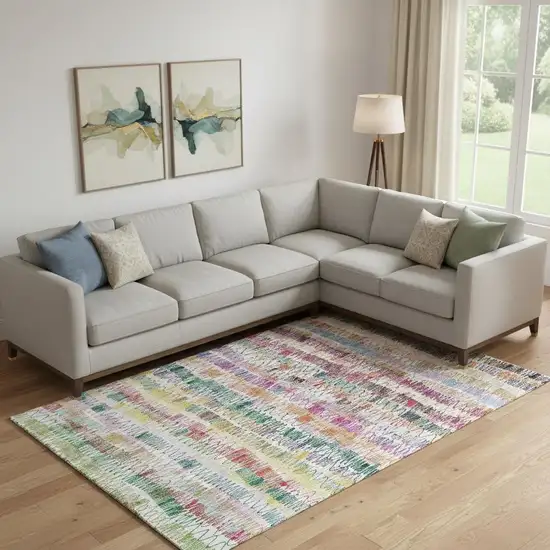 Green Purple And Orange Striped Washable Area Rug With UV Protection Photo 1