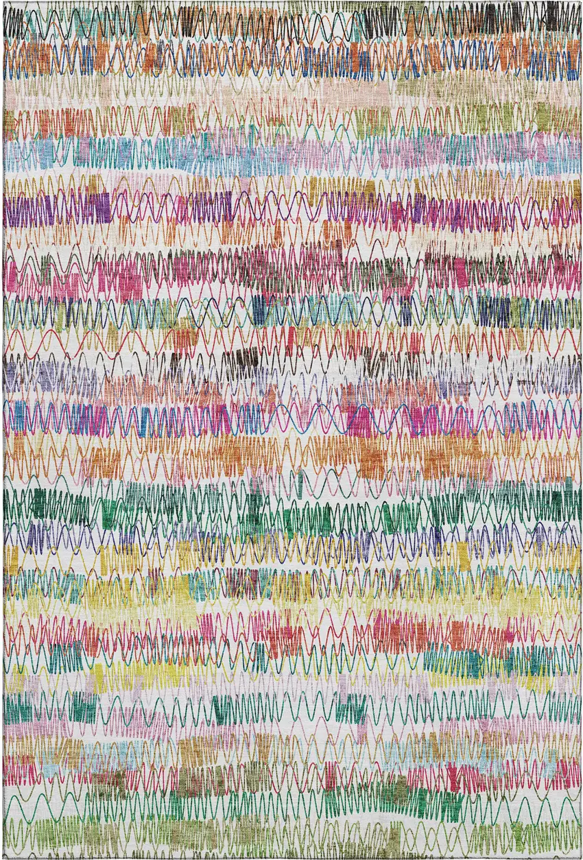 Green Purple And Orange Striped Washable Area Rug With UV Protection Photo 1