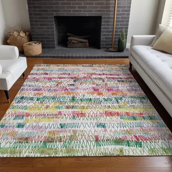 Green Purple And Orange Striped Washable Area Rug With UV Protection Photo 5