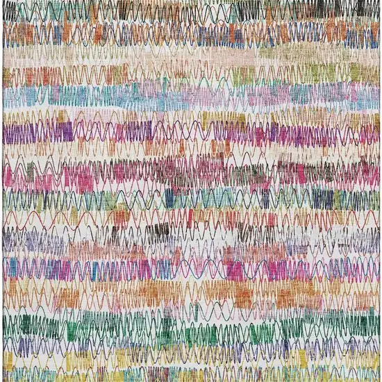 Green Purple And Orange Striped Washable Area Rug With UV Protection Photo 4