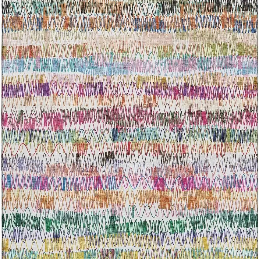 Green Purple And Orange Striped Washable Area Rug With UV Protection Photo 4