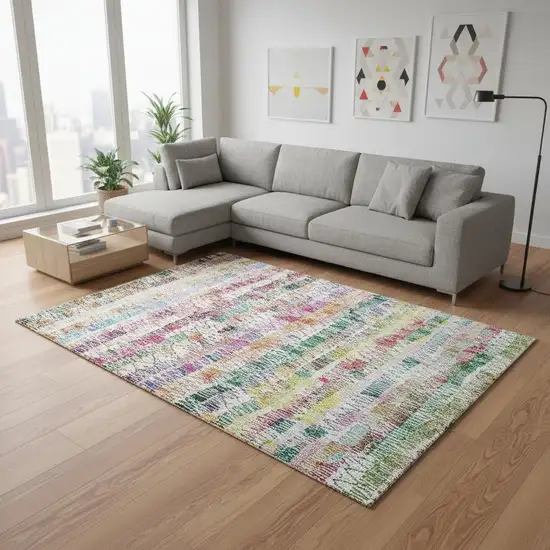 Green Purple And Orange Striped Washable Area Rug With UV Protection Photo 2