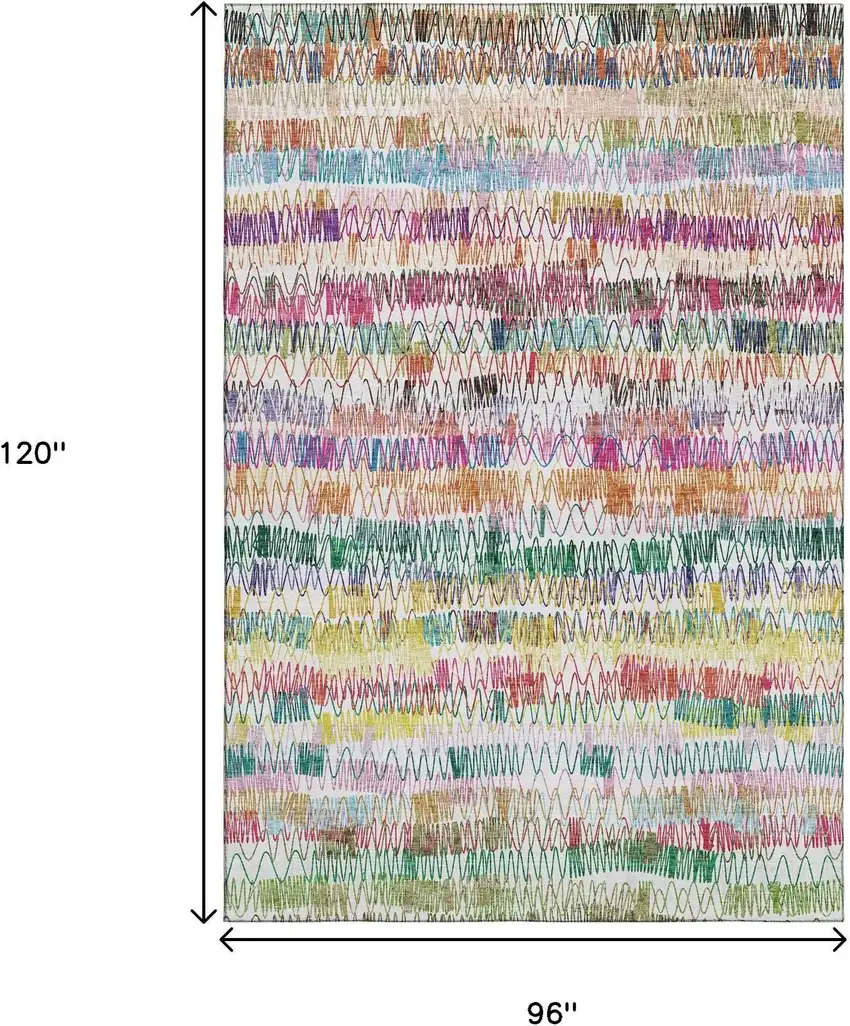 Green Purple And Orange Striped Washable Area Rug With UV Protection Photo 3