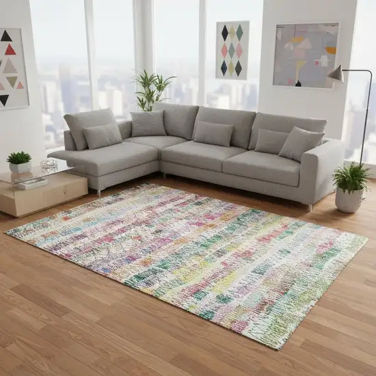 Green Purple And Orange Striped Washable Area Rug With UV Protection Photo 2