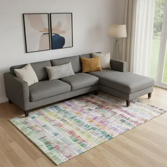 Green Purple And Orange Striped Washable Area Rug With UV Protection Photo 1