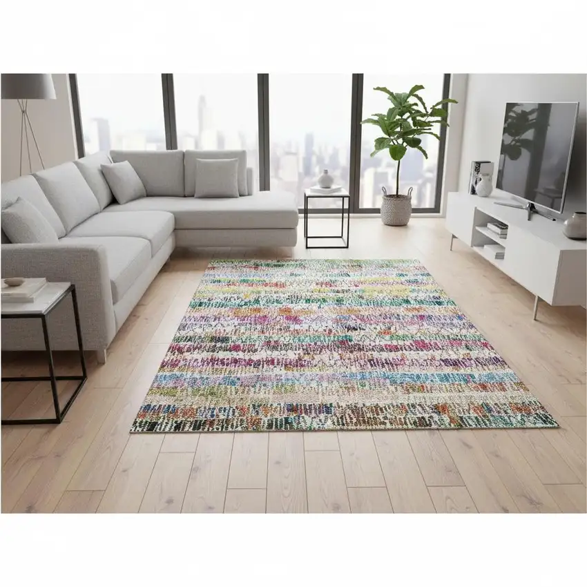 Green Purple And Orange Striped Washable Area Rug With UV Protection Photo 2