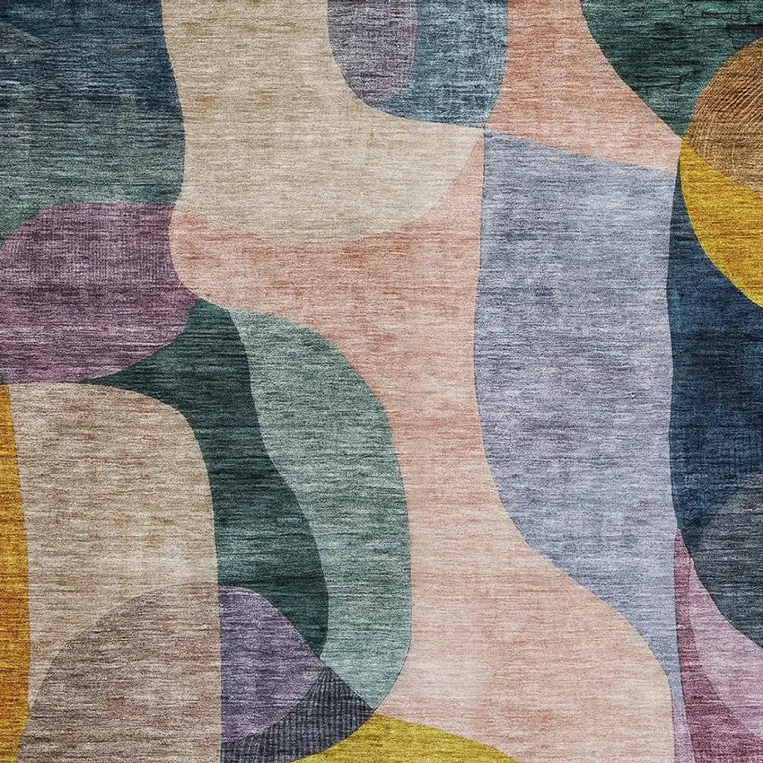 Green Purple And Pink Abstract Washable Indoor Outdoor Area Rug Photo 6