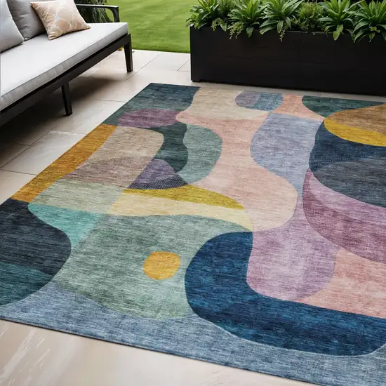 Green Purple And Pink Abstract Washable Indoor Outdoor Area Rug Photo 1