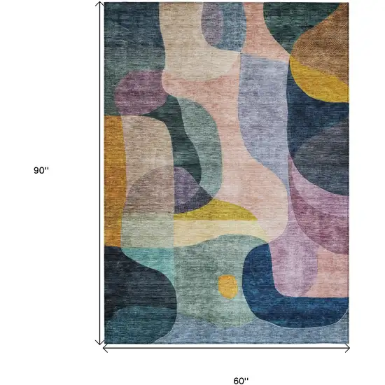 Green Purple And Pink Abstract Washable Indoor Outdoor Area Rug Photo 8