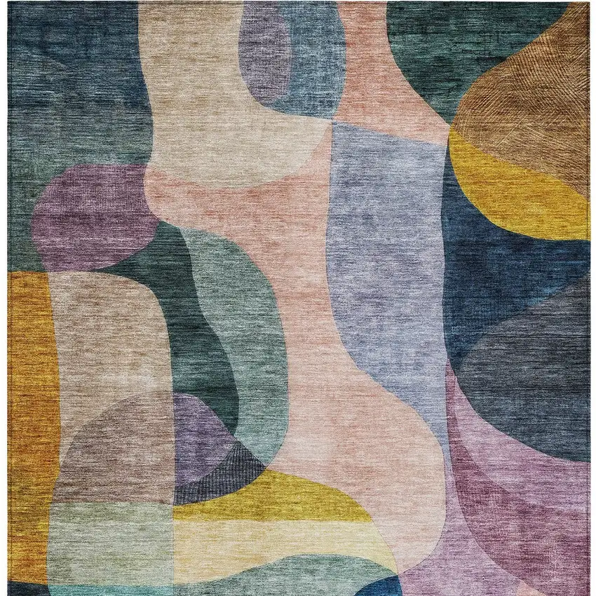 Green Purple And Pink Abstract Washable Indoor Outdoor Area Rug Photo 7
