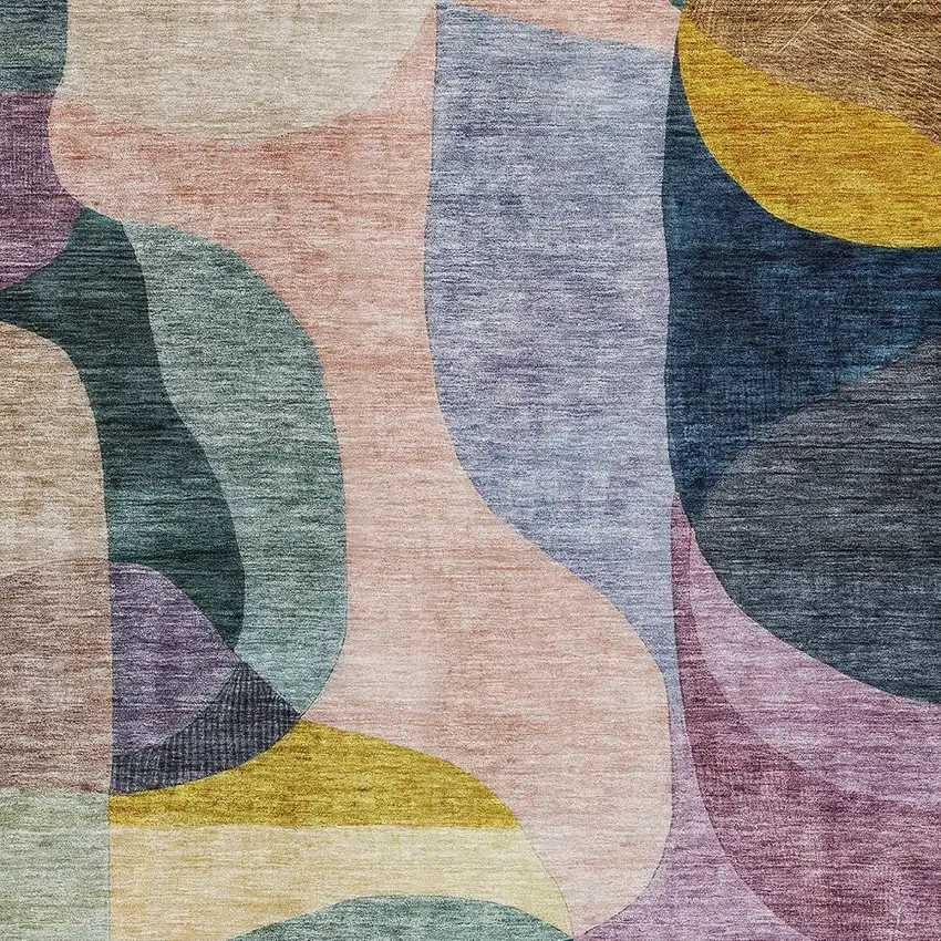 Green Purple And Pink Abstract Washable Indoor Outdoor Area Rug Photo 6