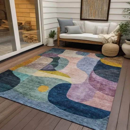 Green Purple And Pink Abstract Washable Indoor Outdoor Area Rug Photo 8
