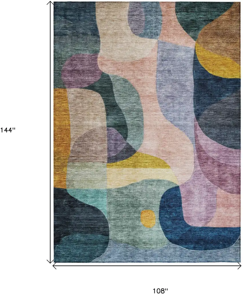 Green Purple And Pink Abstract Washable Indoor Outdoor Area Rug Photo 7