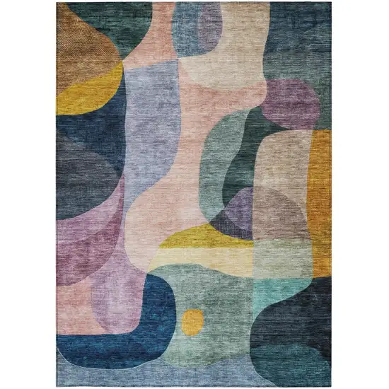 Green Purple And Pink Abstract Washable Indoor Outdoor Area Rug Photo 6