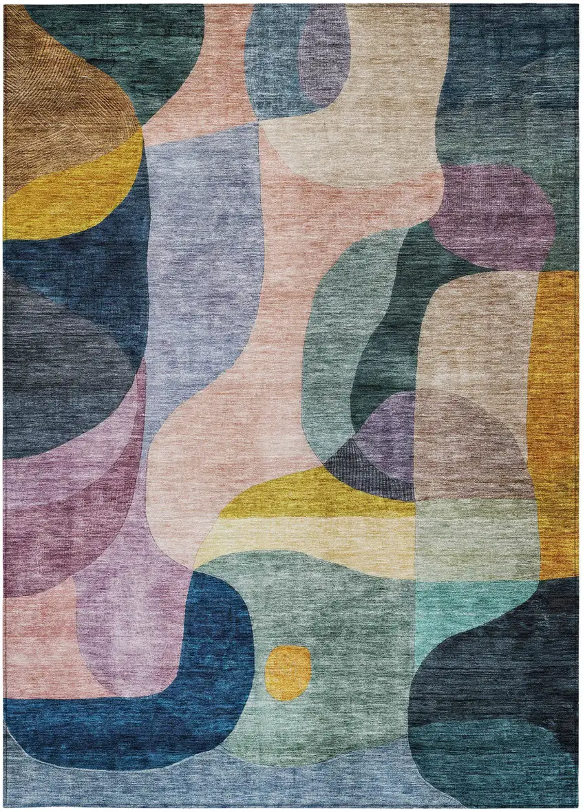 Green Purple And Pink Abstract Washable Indoor Outdoor Area Rug Photo 6