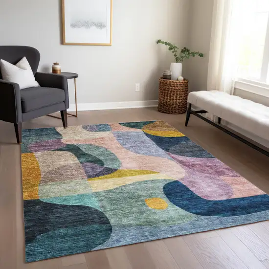 Green Purple And Pink Abstract Washable Indoor Outdoor Area Rug Photo 9