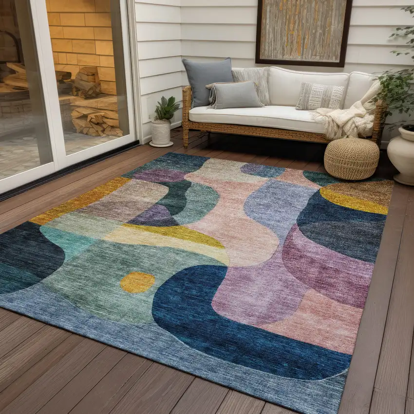 Green Purple And Pink Abstract Washable Indoor Outdoor Area Rug Photo 8