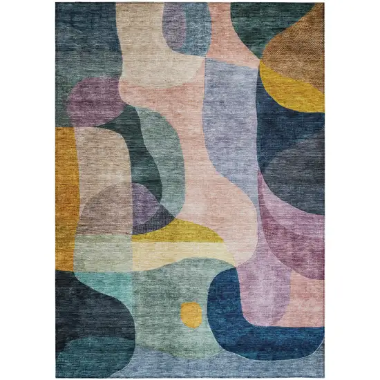 Green Purple And Pink Abstract Washable Indoor Outdoor Area Rug Photo 2