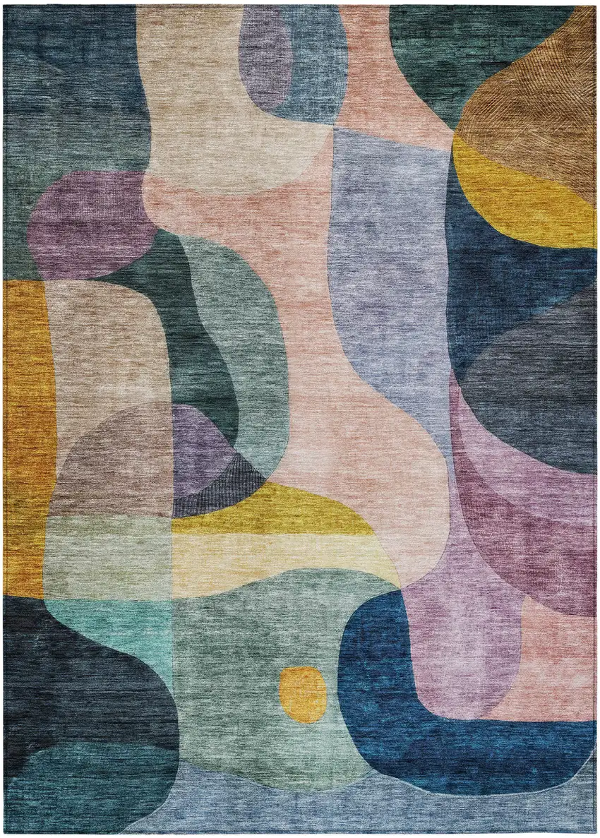 Green Purple And Pink Abstract Washable Indoor Outdoor Area Rug Photo 2