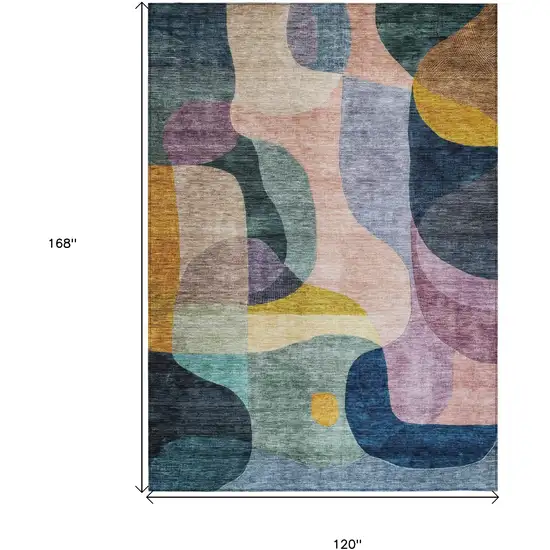 Green Purple And Pink Abstract Washable Indoor Outdoor Area Rug Photo 8