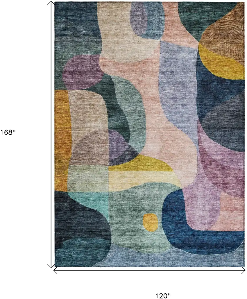 Green Purple And Pink Abstract Washable Indoor Outdoor Area Rug Photo 8