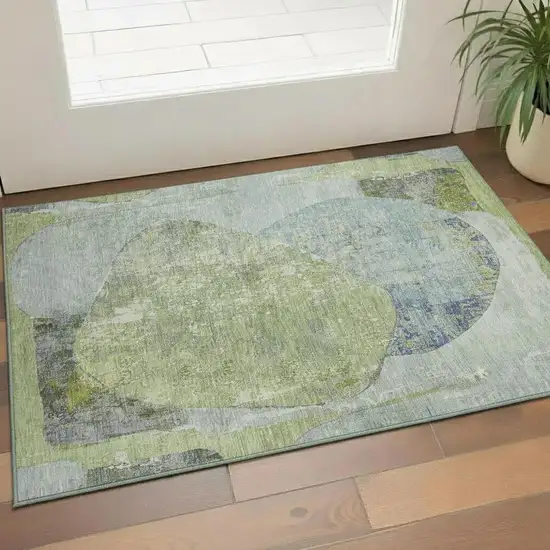 Green Purple And Silver Abstract Washable Area Rug With UV Protection Photo 2