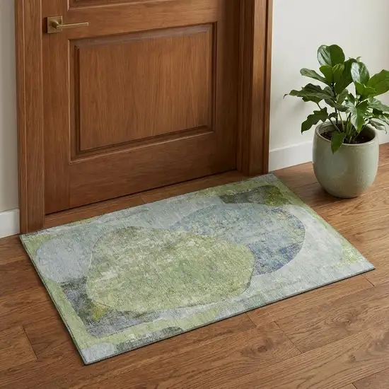 Green Purple And Silver Abstract Washable Area Rug With UV Protection Photo 1