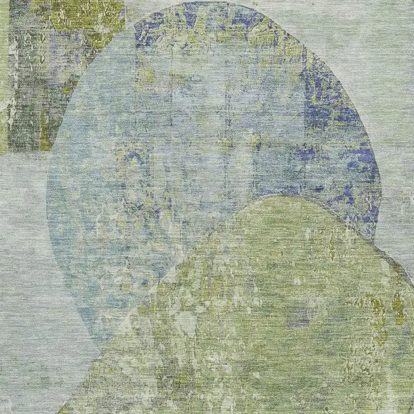 Green Purple And Silver Abstract Washable Area Rug With UV Protection Photo 2