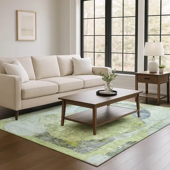 Green Purple And Silver Abstract Washable Area Rug With UV Protection Photo 3