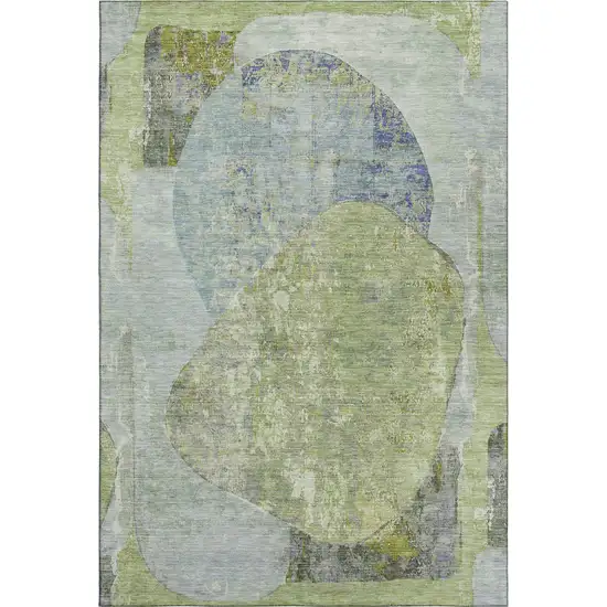 Green Purple And Silver Abstract Washable Area Rug With UV Protection Photo 1