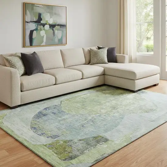 Green Purple And Silver Abstract Washable Area Rug With UV Protection Photo 2